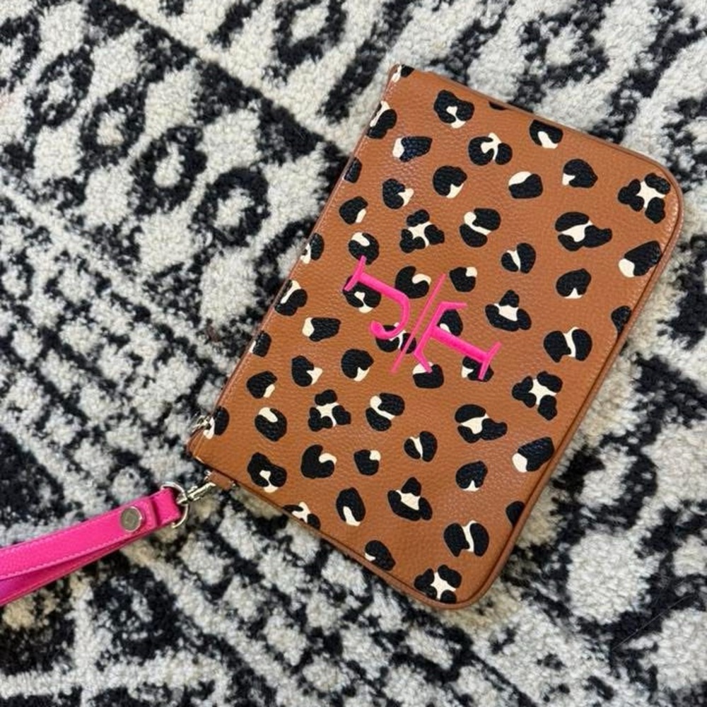 Thirty-One Leopard Print Wristlet with Pink Accents